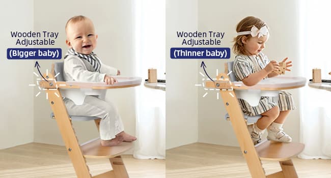Cowiewie 3-in-1 Convertible Natural Wooden High Chair for Babies & Toddlers 3-Tier Remove & 2 Adjustable Wood Tray & 8 Levels Adjustable, 2 Waterproof Cozy Cushions Grey