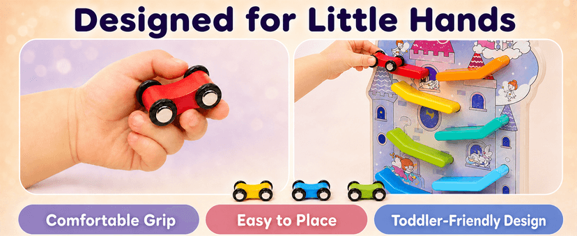 Montessori Toys for 2 Year Old Girls and Boys; Wooden Car Ramp for Cause-and-Effect and Hand-Eye Coordination; Birthday Gift Unicorn Car Ramp Toys for Toddlers 1-3, Wooden Race Track with 4 Mini Cars B0H7HBYL82