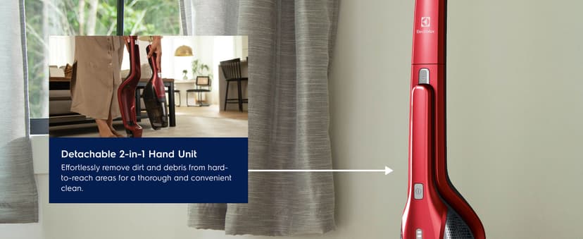 Electrolux Ergorapido Pet Cordless 2-in-1 Vacuum Cleaner with Motorized Pet Nozzle for Easy Pet Hair Removal, 48-Minute Run Time, 2 Power Modes, Chili Red