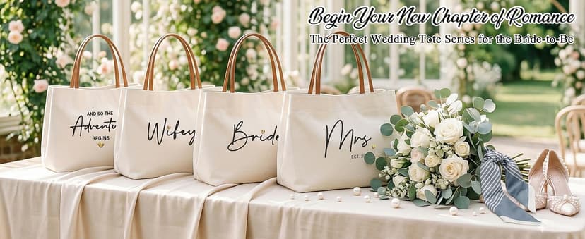 Engagement Gift for Bride, Wifey, Bachelorette Party Favors, Honeymoon, Wedding Essentials Bag with Leather Handle & Pocket Bridal Shower Gifts Bride Tote Bag for Bride to Be, Future Mrs B0GTV3F3QJ