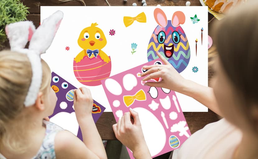 OHOME Easter Basket Stuffers for Kids - DIY Happy Egg Bunny Sticker Crafts Stickers for Toddlers,Kids Easter Gifts Decor Treats Games Toys Activities Party Favor Supplies(24 Sheets) B0CQ2MRY7Z