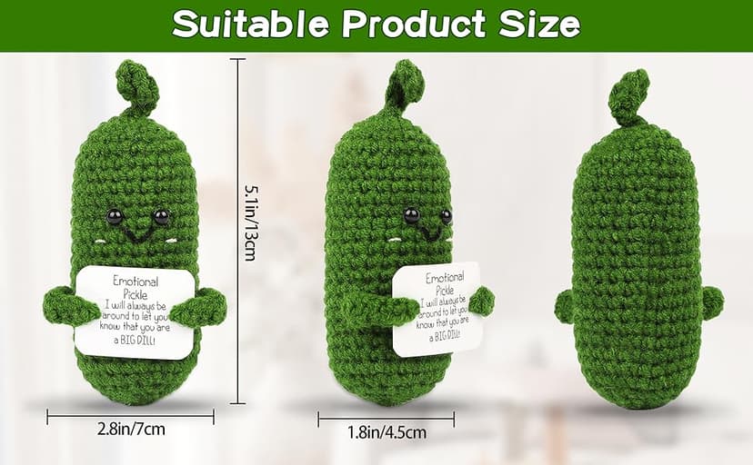 DAFURIET DAFURIET Mini Funny Pickle, 3 inch Knitted Wool Doll with Card for Cheer Up Gifts and Party Decorations, Cute Wool Emotional Pickle Crochet Doll for Birthday Gifts