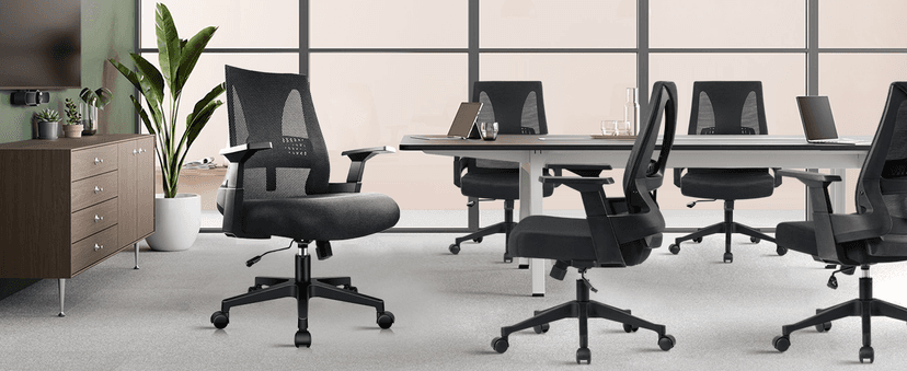 CLATINA 500lbs Big and Tall Office Chair Heavy Duty Mesh Ergonomic Computer Chairs with Adjustable Lumbar Support and Wide Comfy Seat for Home Office Conference Heavy People, Black, 4 Pack