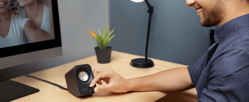 FUNLOGY Speaker - 14W Stereo PC Speakers, USB Powered, Compact Size with 30° Tilt Design, Volume Dial Control, for Desktop, Laptop, Monitor, Gaming Consoles, Black
