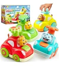 JOYIN 3 Pack Monster Truck Toy - Motion Activated Light Up Cars for Toddlers - Monster Glow Rover LED Wheels - Baby Boy Toys - Press and Go Dinosaur Trucks for Kids Boys Birthday Gifts for Christmas