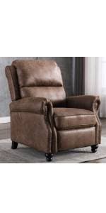 CANMOV Leather Recliner Chair, Classic and Traditional Manual Recliner Chair with Comfortable Arms and Back Single Sofa for Living Room, Nut Brown