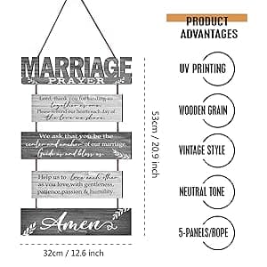 Buecasa Marriage Rustic Sign with 5pcs Panels Strung Together - Bridal Shower Gift for Couples Wife Husband - Christian Religious Inspiring Home Decor Newlywed