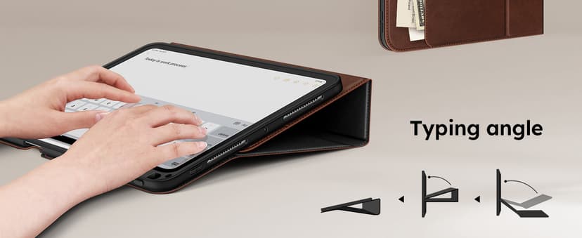 auaua Case for iPad Pro 11 Inch (M5/M4) 2025/2024, with Pencil Holder and Pocket, Multiple Angles Viewing, Magnetic Closure, Auto Sleep/Wake (Brown)