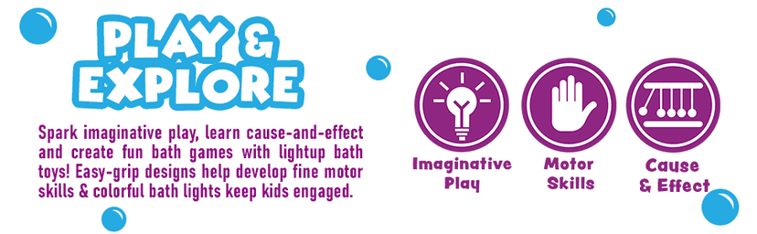 Tub Works® Dinos™ Dinosaur Light Up Bath Toys, 6 Pack | Water-Activated Light Up Toys Flash & Change Color | Easy-Grip Baby & Toddler Bath Toys | Sensory Bath Lights Watertight Bathtub Toys
