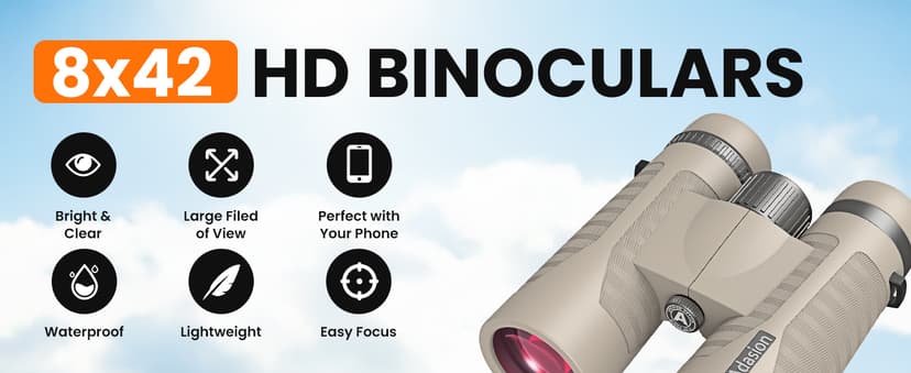 8x42 HD Binoculars for Adults High Powered with Phone Adapter and Tripod, Super Bright BAK4 Prism Waterproof Binoculars for Bird Watching Hunting Hiking Safari Travel Sports