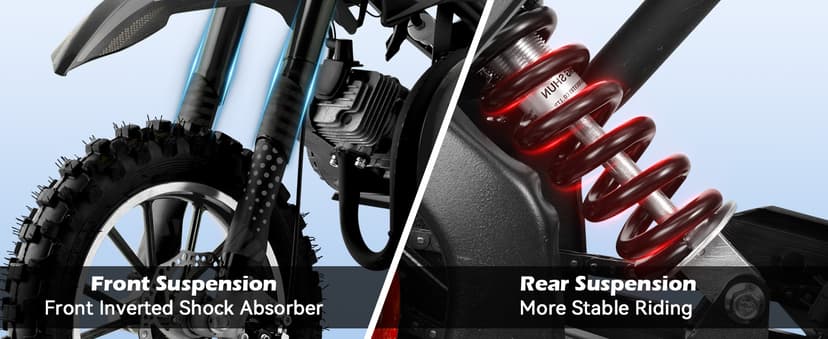 50cc Kids Dirt Bike, 2-Stroke Gas Powered Mini Motorcycle Up to 40MPH, Off-Road Dirt Bike for Kids 8-14 with Front Rear Disc Brakes, Double Shock Absorption (Black)