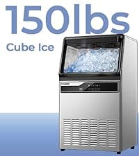 Commercial Ice Maker Machine 500LBS/24H, 350LBS Stainless Steel Storage Bin, 182 Ice Cubes in 10-15min, Self-Cleaning, Air Cooled Ice Machine with LCD Touchscreen for Bar Business Cafe (500 lbs)