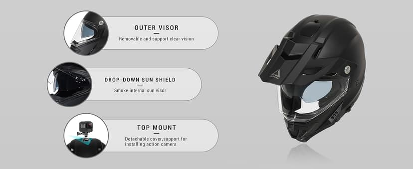 TRIANGLE Dual Sport Motorcycle Helmet Dirt Bike Helmets ATV Full Face Helmet for Adults Men with Internal Sunshield DOT Approved