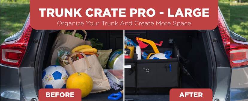 TRUNKCRATEPRO Trunk Organizer For Car, Suv, Truck | Premium Adjustable Multi Compartments Collapsible Car Trunk Organizer With Securing Straps & Non-Slip Bottom (Large Size, Black)