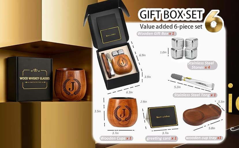 Birthday Gifts for Men Dad Husband Whiskey Glass Anniversary Groomsmen Gift, Whiskey Bourbon Gifts for Men Brother Grandpa Personalized Charred Wooden Bourbon Glass(J) B0GSFFTSFQ