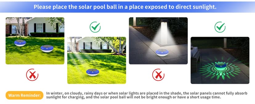FirstE Solar Floating Pool Lights, RGB Color Changing Pool Floating Light, IP68 Waterproof LED Solar Pool Lights That Float, Hangable Auto ON Off for Above In Ground Pools Wedding Party Decoration (2)