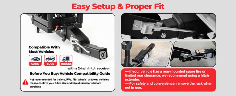 Ebike Rack with Ramp for 2 E-Bikes, Hitch Bike Rack Fits 5" Fat Tire, Heavy-Duty Platform Carrier with Ramp, Foldable Tilting Locking, 2" Receiver for Cars SUVs Trucks, No Assembly