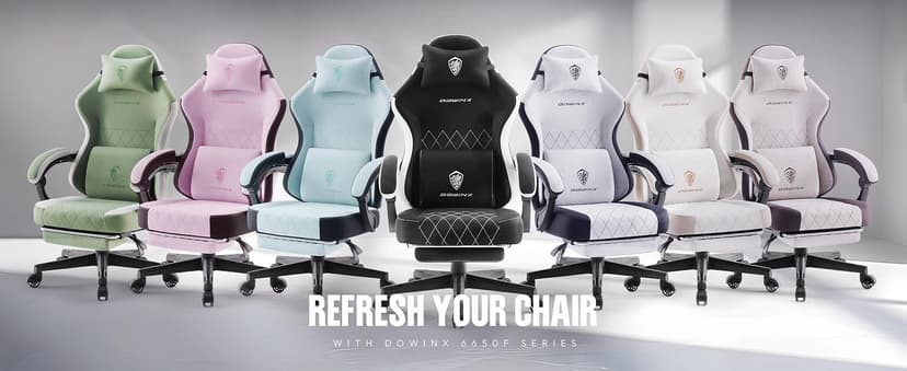 Dowinx Fabric Gaming Chair, Ergonomic Computer Chair with Footrest and Pocket Spring Cushion, Height Adjustable Video Gamer Chair with Lumbar Support for Adults, Black
