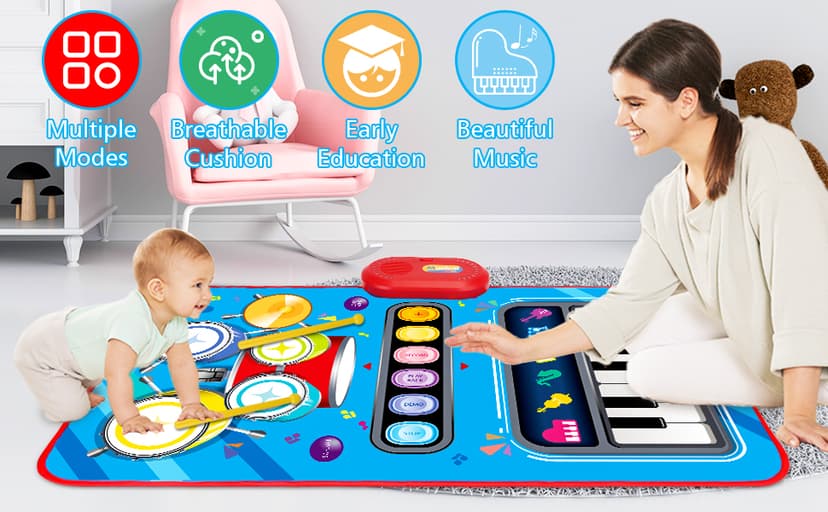 Baby Toys for 1 Year Old: Baby Musical Mat Toddler Toys Age 1-2 - 2 in 1 Piano Drum Babies Play Mat - Infant Music Toy 12-18 Months Babies Birthday Valentines Gifts for 1 2 3 Year Old Boys Girls