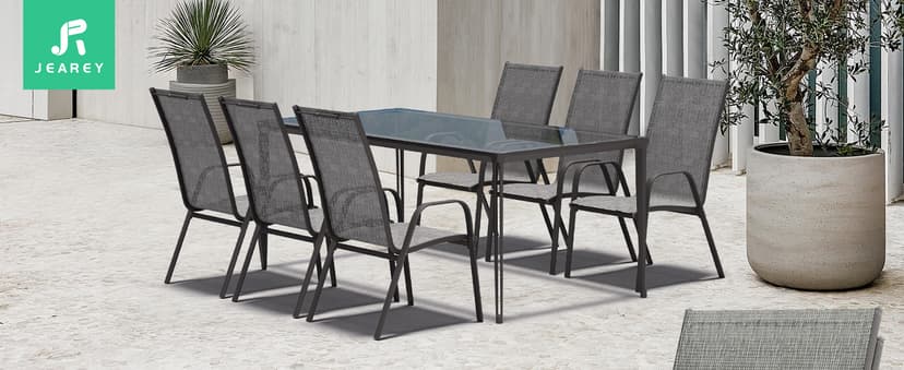 JEAREY Patio Dining Chairs Set of 4, Outdoor Stackable Dining Furniture Set, All Weather Dining Set for Lawn, Garden, Backyard, Poolside, Brown
