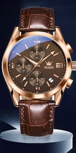 OLEVS Amazon Watches,Brown Leather Watch for Men,Men Day Date Watch,Men's Luminous Watch,Dress Watch for Men,Rose Gold Watch for Men,Men's Fashion Quartz Watch,Waterproof Brown Man Watches