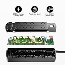 Surge Protector Power Strip - Nuetsa Flat Plug Extension Cord with 8 Outlets and 4 USB Ports, 6 Feet Power Cord (1625W/13A), 2700 Joules, ETL Listed, Black