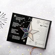 Handmade Iridescent Stained Glass Star With Heartfelt Thank You Message - Thank You Gift For Someone Special/Appreciation Gift/Gratitude Gift for Friends, Neighbors/Colleagues (Thank You)