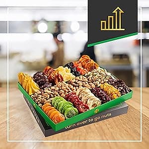 Holiday Christmas Dried Fruit & Nuts Gift Basket - Extra Large Selection of 18 Food Tray - Assorted Food Gift Box for Christmas, Holiday, Family, Sympathy, Men & Women.