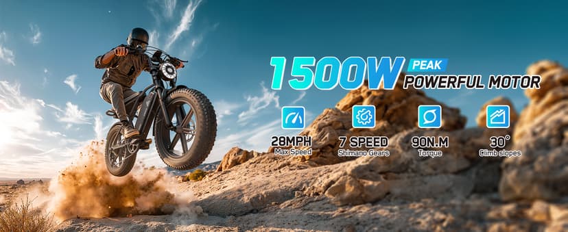 TST Electric Bike for Adults, 1500W Peak Motor 28 MPH 60/100 Miles Fat Tire Ebike with 48V 15Ah/25Ah Removable Battery 20" Electric Dirt Bike Hydraulic Suspension and 7-Speed