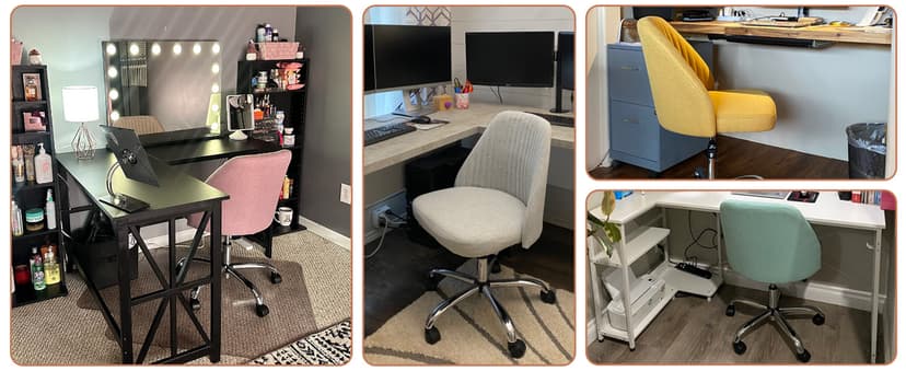 DUMOS Office Chair, Comfy Desk Chair Rolling Vanity Swivel Task Chairs with Wheels, Wide Seating Armless Height Adjustable Computer Chairs for Home,Bedroom,Student,Adults, Blush