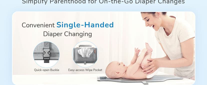 Portable Diaper Changing Pad for Baby, Detachable Travel Changing Pad with Baby Wipes Pocket, Gifts for Baby Shower, Newborn Girls and Boys (Grey)