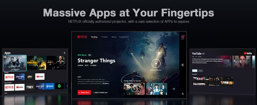 【Thinnest & Netflix-Licensed Projector】Smart Mini Projector with WiFi and Bluetooth, Auto Focus & Keystone Portable Outdoor Projector, VOPLLS Native 1080P 4K Supported Home Movie Projector(black)