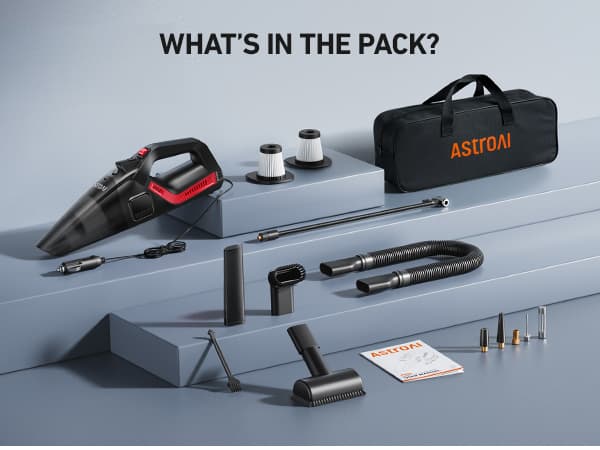 AstroAI 4-in-1 Car Vacuum Cleaner and Tire Inflator Portable with Accessories Air Compressor Digital Dual Values Display, 150 PSI Car Tires Air Pump with LED Light, 12V DC, 16.4FT Cord for Auto