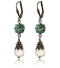 HisJewelsCreations Antique Inspired Vintage Victorian Dangle Drop Earrings for Women - Colored Austrian Crystal Leverback Earrings - Jewelry Gift for Her