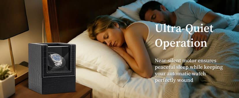 Mcbazel Mcbazel Single Watch Winder, Ultra Quiet Japanese Motor Automatic Watch Winder Box with Multiple Rotation Modes, Premium Watch Winder for Automatic Watches (AC/ Battery Powered) - Black with Crocodile Pattern