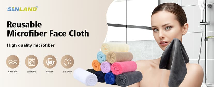 SINLAND Microfiber Facial Cloths Fast Drying Washcloth 12inch x 12inch Grey 6 pack …