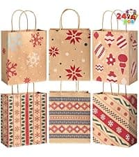 JOYIN 24 PCS Christmas Cookie Gift Baking Box 8.75" x 5.75" x 2.75” with Window Auto-Popup, Xmas Holiday Treat Boxes Containers with Tags for Party Favor Pastries, Cupcake, Brownies, Donut Gift-Giving