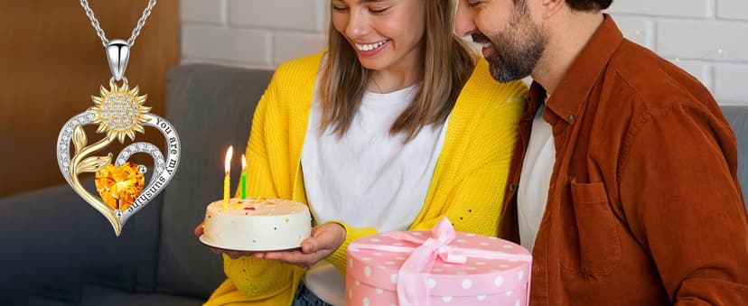 Iefil Christmas Gifts for Women Wife Mom - Sunflower Birthstone Necklace for Women, Anniversary Birthday Gifts 925 Sterling Silver Heart Pendant You Are My Sunshine Jewelry for Girlfriend Mom Daughter