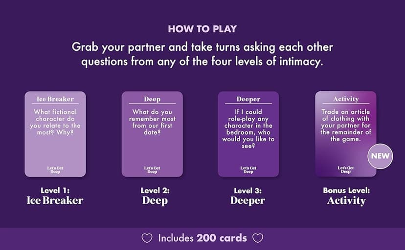 Let's Get Deep by Relatable, A Question Card Game for Couples, Great for Date Night Ideas, Holiday Couples Gifts, and Long Distance Relationship Gifts, Includes 200 Cards to Build Up Intimacy