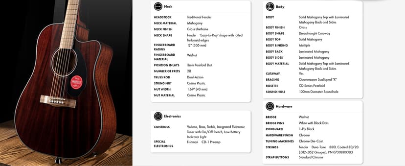 Fender CD-60SCE Solid Top Dreadnought Acoustic-Electric Guitar - All Mahogany Bundle with Hard Case, Tuner, Instrument Cable, Strap, Strings, Picks, Austin Bazaar Polishing Cloth and Instructional DVD