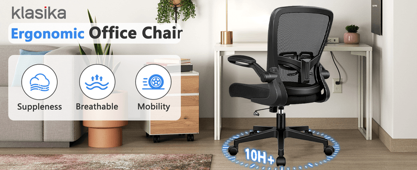 KLASIKA Desk Chairs with Wheels, Ergonomic Mesh Office Chair Adjustable Height and Swivel Lumbar Support Home Office Chair with Flip Up Armrests (8PK)