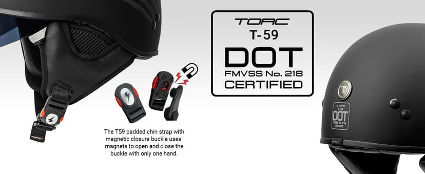 TORC T59/ Sundowner Motorcycle Half Helmet with Magnetic Buckle DOT Approved