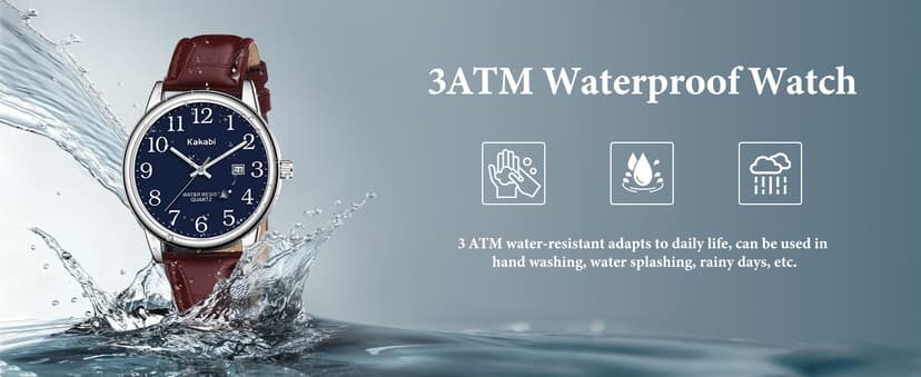 Kakabi Watch for Men, Easy Reader Unisex Analog Quartz Waterproof Wristwatch with Date and Leather Band, Casual Simple Fashion Mens Watches Gift