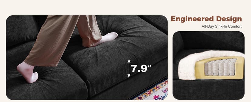 ABCASA Black Oversized Accent Chair with Removable & Washable Chenille Cover, Modern Mid-Century Upholstered Armchair, Deep Seat Comfy Reading Chair for Living Room, Pet & Kid Friendly