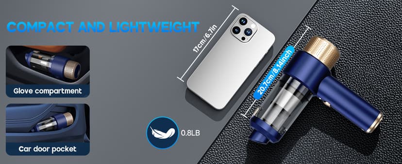 JONYJ Handheld Car Vacuum Cleaner, 16000PA Hand Held Vacuum Portable Cordless, 2 in 1 Air Duster and Vacuum Cleaner with LED Light, Multi-Nozzles, 120W High Power Mini Vacuum for Home, Pet, Office