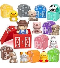 Aigybobo Farm Animals Big Barn Toys for 1 2 3 Year Old, Toddler Montessori Learning Toy, Farm Playset with Animal Figures and DIY Stickers, Christmas Birthday Gift for Baby Boys Girls Age 12-18 Months