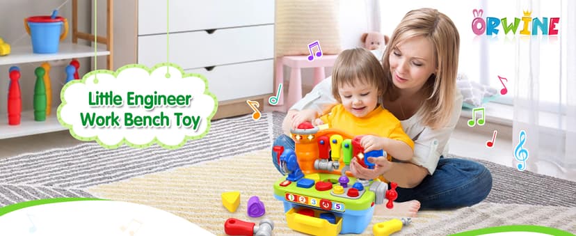 Montessori Toys with Sound Lights Effect, Shape Sorter, Christmas Birthday Gift for Boy Girl,Engineer Pretend Play Workbench Toys for 1 Year Old Boy, Musical Toy Tool Bench, 1 2 3 Years old Boy Gifts B08345YDXJ