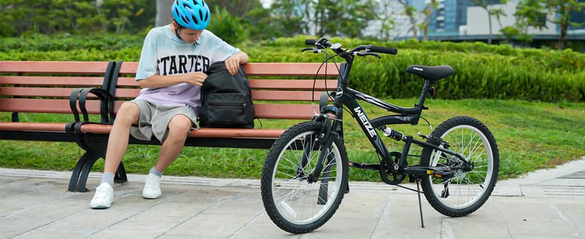 WEIZE Kids Mountain Bike, 20 24 inch Kids' Bicycles for 6-14 Years Old Boys Girls with Dual Full Suspension, 6 Speeds Drivetrain, High-Carbon Steel Frame, Ideal for Young Riders and Adventurers