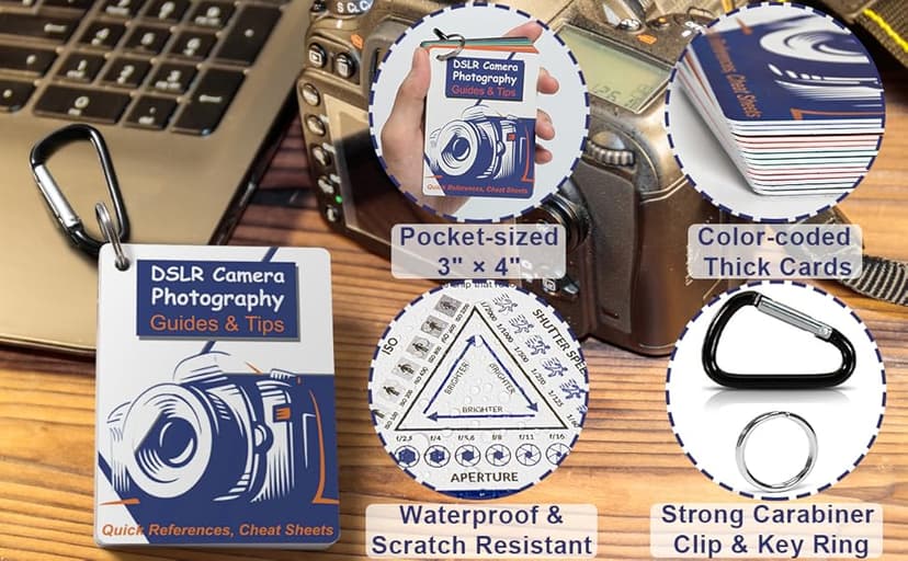 DSLR Cheat Sheet Photography Accessories Camera Accessories for Canon Nikon Sony Photography Gifts for Photographer Quick Reference Cards Guides Tips Settings Exposure Modes Composition And More 4×3in