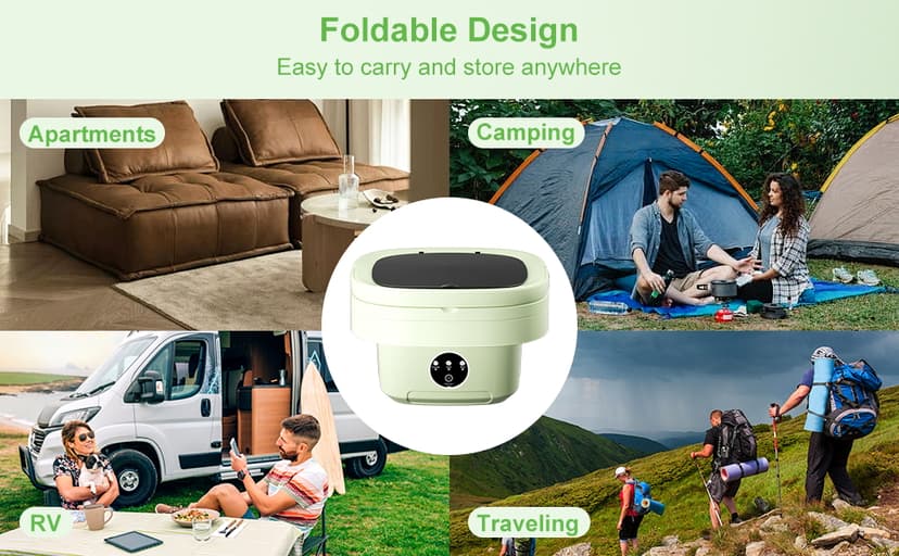 16L Large Capacity Portable Washing Machine, Laundry Washer Cleaning for Underwear, Baby Clothes, Shirts,Small Delicates. Foldable Mini Washer and Dryer Combo for Apartment,Hotel,Camp,RV,Travel(Green)